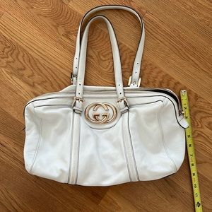 Gucci white leather boston bag